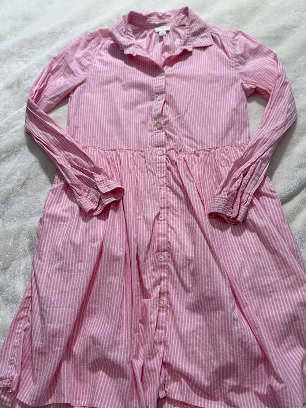 J. Crew Pink White Striped Cotton Shirtdress Lined Mini Size 2 Long Sleeve